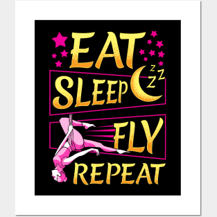 Funny Eat Sleep Fly Repeat Aerial Yoga Silks Posters and Art